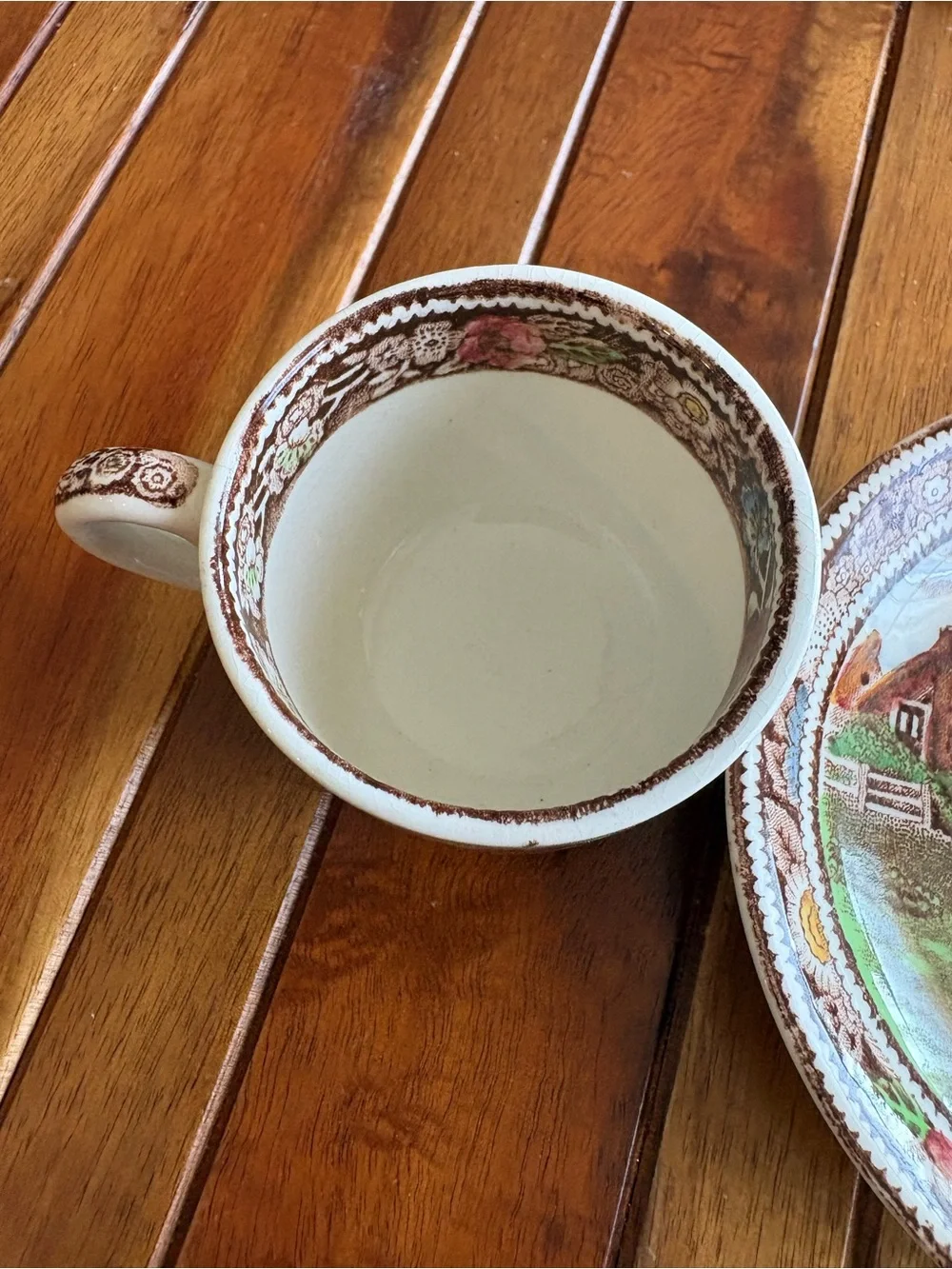 Vtg Rural England Scene Cup Saucer W. R. Midwinter Ltd. England w Gold Stand